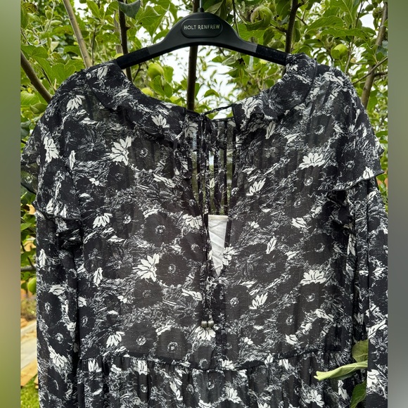 FREE PEOPLE These Dreams Ruffled Floral Mini Dress, Black & White - Sz L - Picture 8 of 13